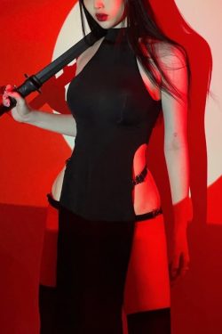 Sexy Gothic Y2K Sleeveless High Slit Mini Dress - Perfect for 90s Grunge and Summer Party Outfits