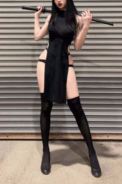 Sexy Gothic Y2K Sleeveless High Slit Mini Dress - Perfect for 90s Grunge and Summer Party Outfits