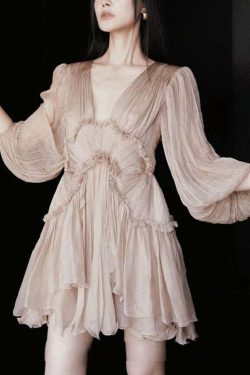 Sexy Pink Ruffled Lace-Up Chiffon Mid Dress - Y2K Summer, 90s Grunge, Retro Party Outfit