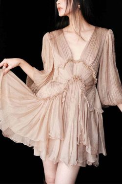 Sexy Pink Ruffled Lace-Up Chiffon Mid Dress - Y2K Summer, 90s Grunge, Retro Party Outfit