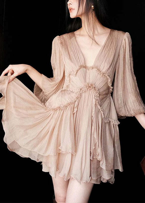 Sexy Pink Ruffled Lace-Up Chiffon Mid Dress - Y2K Summer, 90s Grunge, Retro Party Outfit