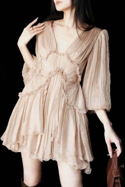 Sexy Pink Ruffled Lace-Up Chiffon Mid Dress - Y2K Summer, 90s Grunge, Retro Party Outfit