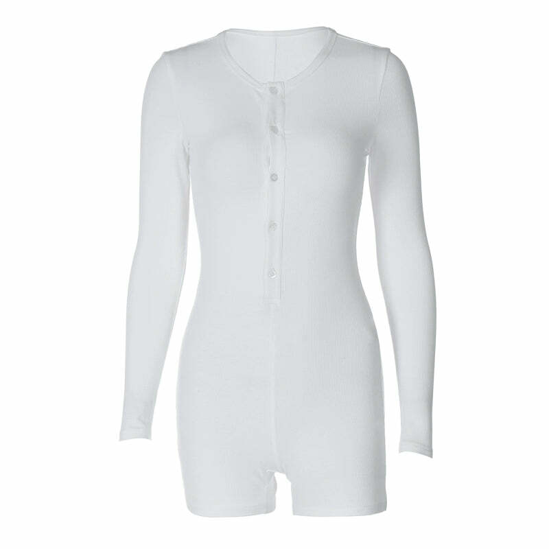 Shayle Long Sleeve Basic Romper - Y2K Summer, 90s Fashion, Grunge, Retro, Pastel Goth, Y2