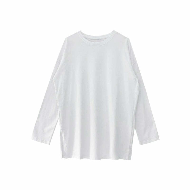 She Is The One Y2K Grunge Side Slit Long Sleeved Shirt - 90s Retro Summer Fashion