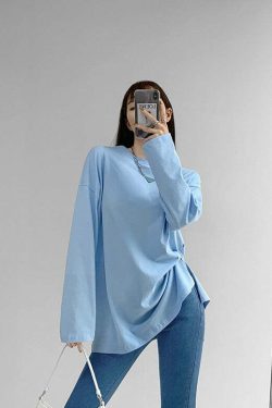 She Is The One Y2K Grunge Side Slit Long Sleeved Shirt - 90s Retro Summer Fashion
