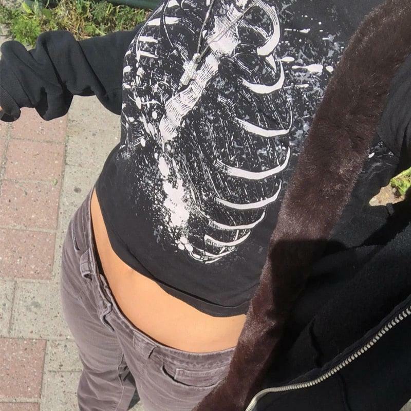 Sheila Skeleton Crop Top - Y2K Summer Grunge, 90s Retro, Gothic Y2K, Pastel Goth, Y2K