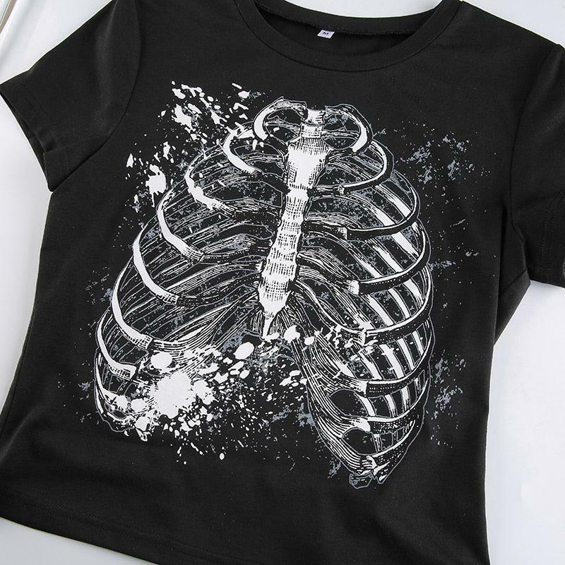 Sheila Skeleton Crop Top - Y2K Summer Grunge, 90s Retro, Gothic Y2K, Pastel Goth, Y2K