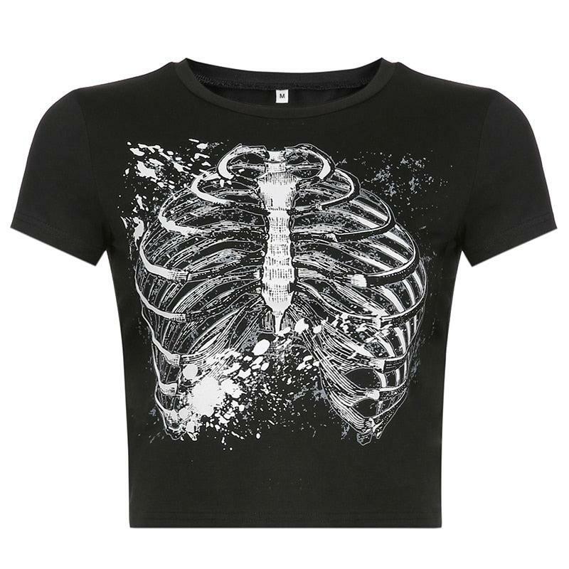 Sheila Skeleton Crop Top - Y2K Summer Grunge, 90s Retro, Gothic Y2K, Pastel Goth, Y2K