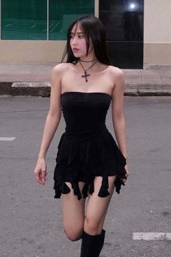 Sheily Strapless Ruffle Dress - Y2K Summer, 90s Fashion, Grunge, Retro, Pastel Goth Outfits