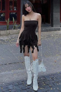 Sheily Strapless Ruffle Dress - Y2K Summer, 90s Fashion, Grunge, Retro, Pastel Goth Outfits