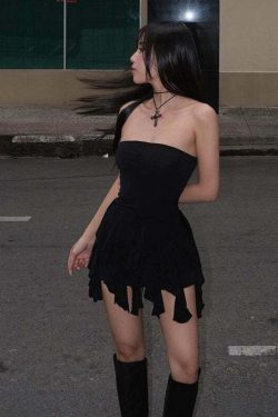 Sheily Strapless Ruffle Dress - Y2K Summer, 90s Fashion, Grunge, Retro, Pastel Goth Outfits