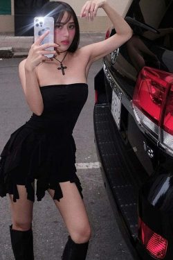 Sheily Strapless Ruffle Dress - Y2K Summer, 90s Fashion, Grunge, Retro, Pastel Goth Outfits