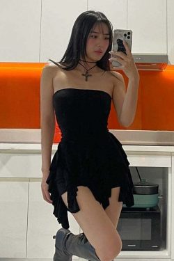 Sheily Strapless Ruffle Dress - Y2K Summer, 90s Fashion, Grunge, Retro, Pastel Goth Outfits