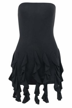 Sheily Strapless Ruffle Dress - Y2K Summer, 90s Fashion, Grunge, Retro, Pastel Goth Outfits