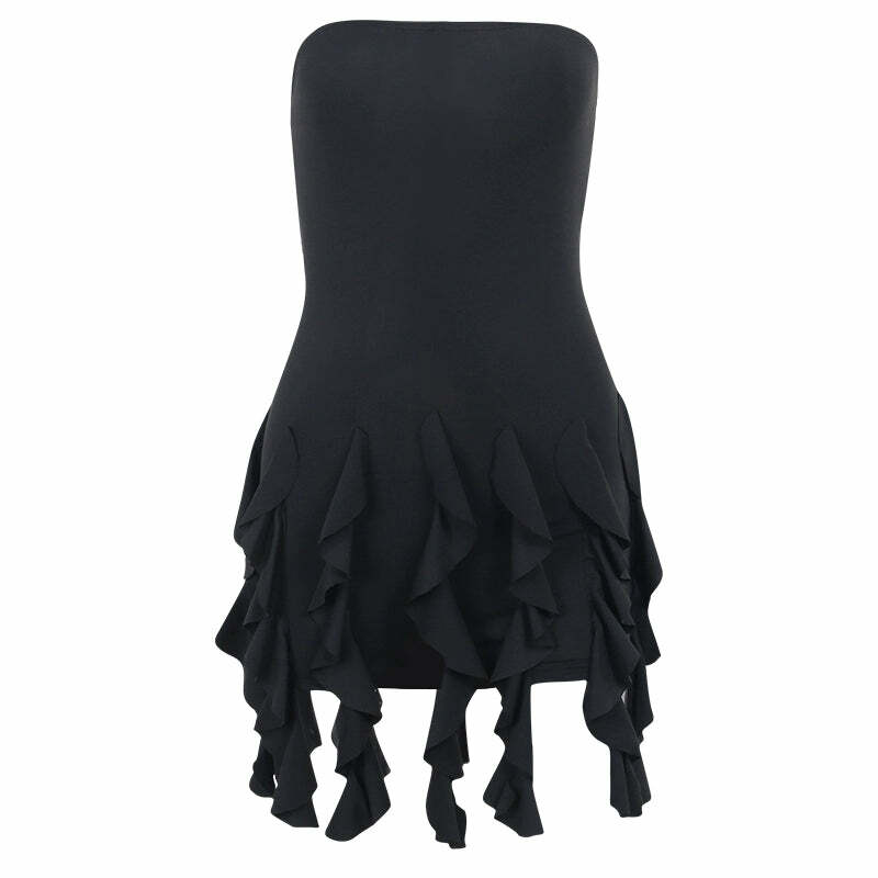 Sheily Strapless Ruffle Dress - Y2K Summer, 90s Fashion, Grunge, Retro, Pastel Goth Outfits