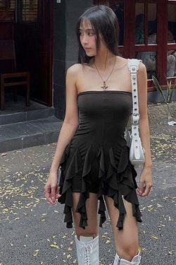 Sheily Strapless Ruffle Dress - Y2K Summer, 90s Fashion, Grunge, Retro, Pastel Goth Outfits