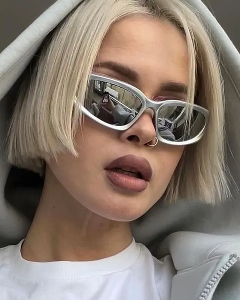 Silver Y2K Sunglasses - Retro 90s Grunge, Y2K Party, Club, and Summer Outfits Accessory