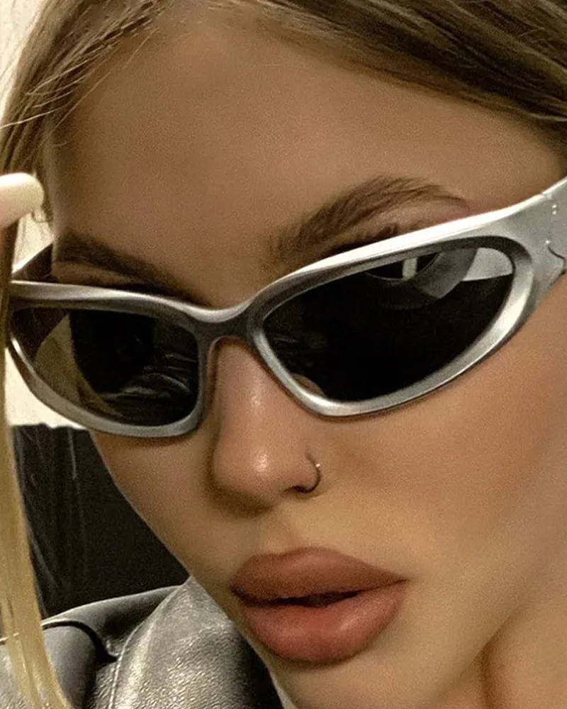 Silver Y2K Sunglasses - Retro 90s Grunge, Y2K Party, Club, and Summer Outfits Accessory