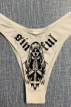 Sinful Gothic Death Bikini Set - Y2K Summer Grunge Outfit, 90s Retro Style, Pastel Goth Fashion