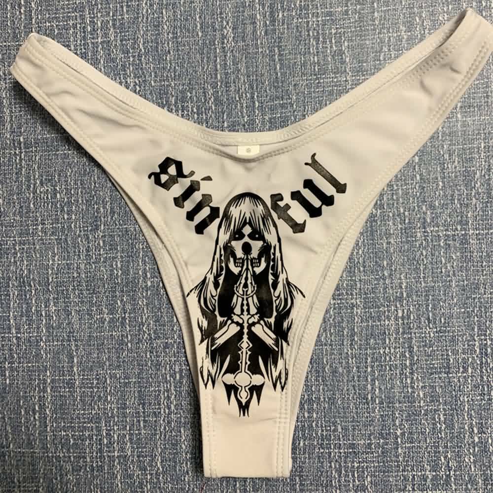 Sinful Gothic Death Bikini Set - Y2K Summer Grunge Outfit, 90s Retro Style, Pastel Goth Fashion