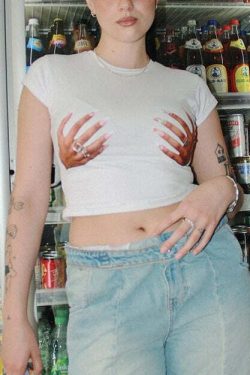 Sitara Hands Print T-Shirt - Y2K Summer Grunge, 90s Retro, Baby Tees, Y2K Club & Party Out