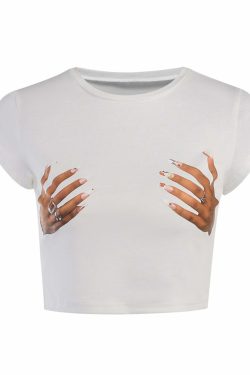 Sitara Hands Print T-Shirt - Y2K Summer Grunge, 90s Retro, Baby Tees, Y2K Club & Party Out