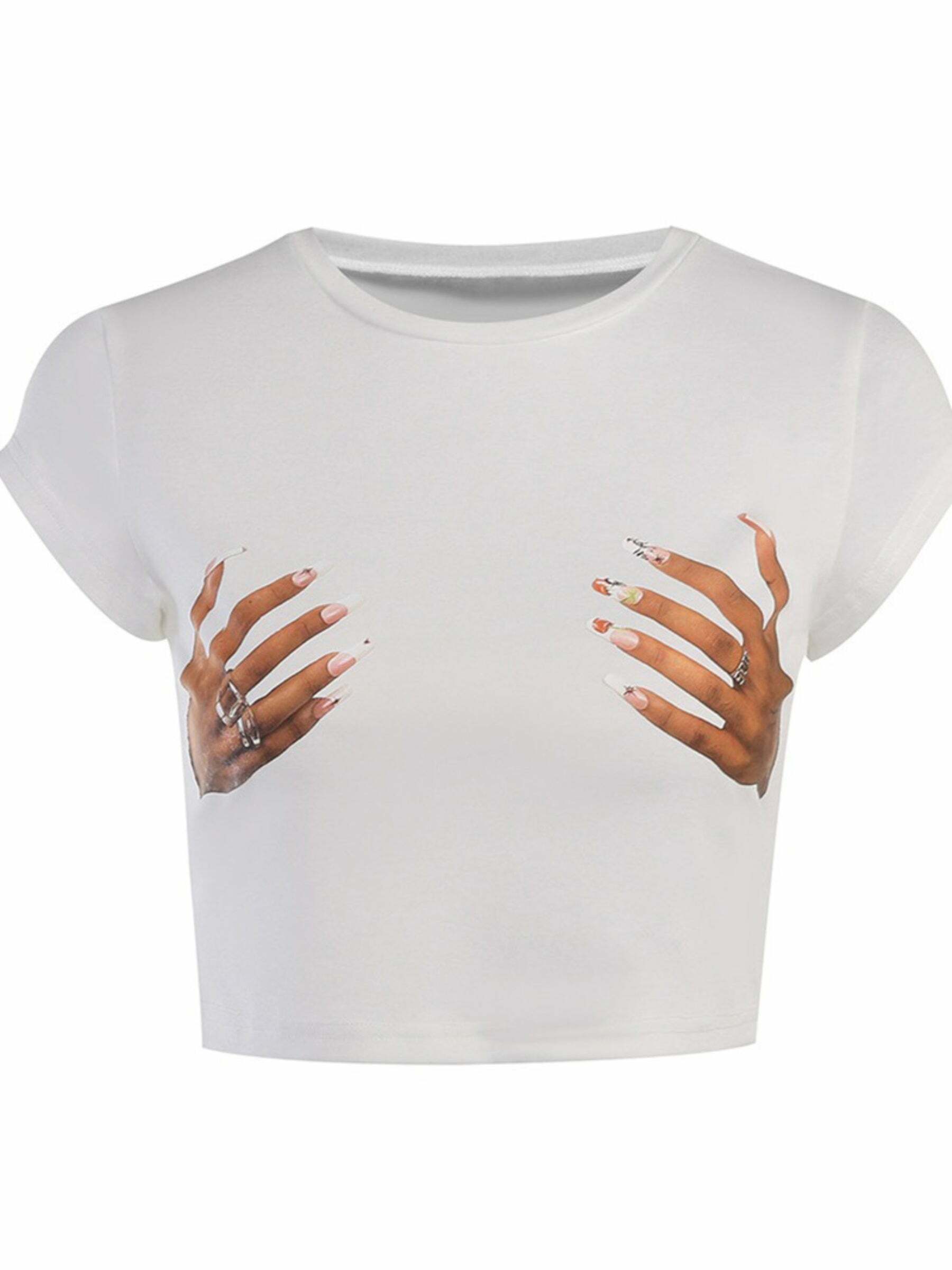 Sitara Hands Print T-Shirt - Y2K Summer Grunge, 90s Retro, Baby Tees, Y2K Club & Party Out