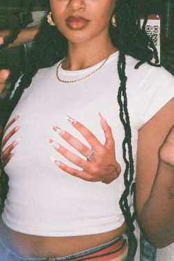 Sitara Hands Print T-Shirt - Y2K Summer Grunge, 90s Retro, Baby Tees, Y2K Club & Party Out