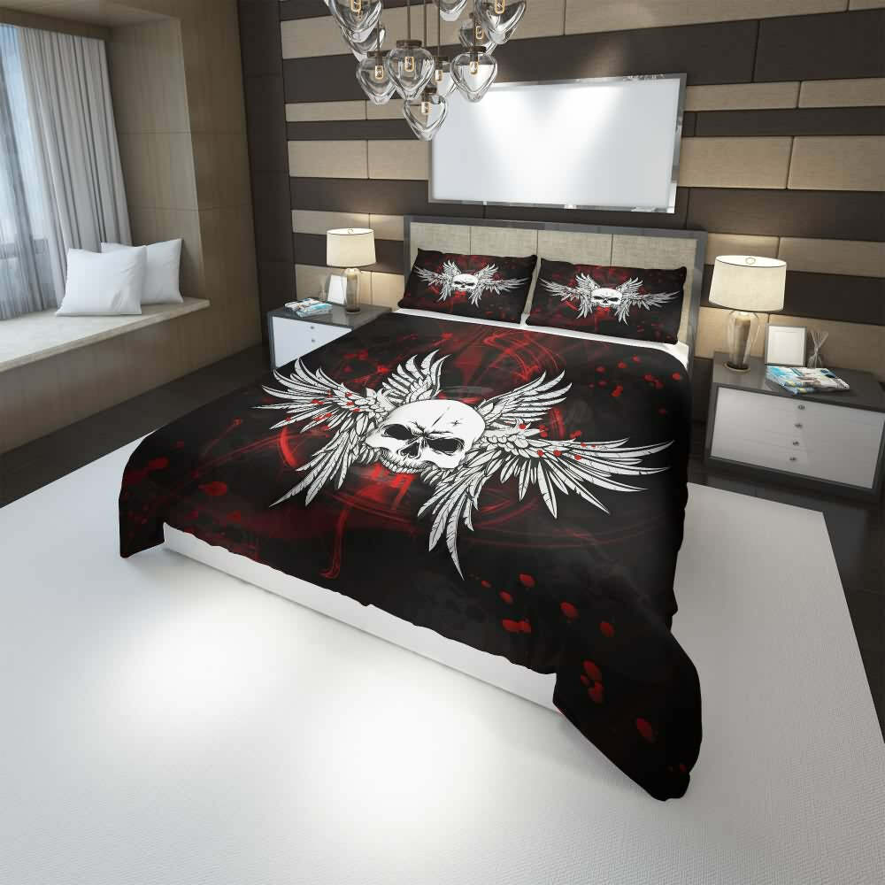 Skull Wing Duvet Cover Set - Y2K Grunge & 90s Retro Style for Gothic Y2K Summer Outfits