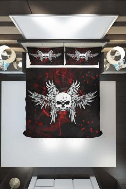 Skull Wing Duvet Cover Set - Y2K Grunge & 90s Retro Style for Gothic Y2K Summer Outfits