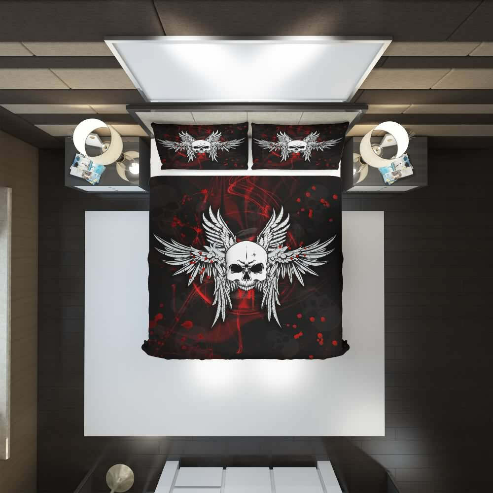 Skull Wing Duvet Cover Set - Y2K Grunge & 90s Retro Style for Gothic Y2K Summer Outfits