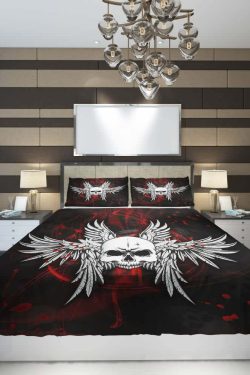 Skull Wing Duvet Cover Set - Y2K Grunge & 90s Retro Style for Gothic Y2K Summer Outfits