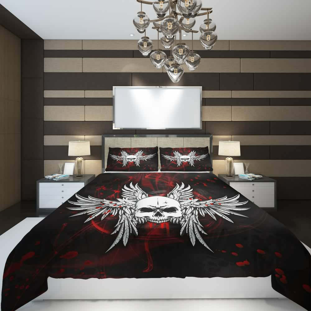 Skull Wing Duvet Cover Set - Y2K Grunge & 90s Retro Style for Gothic Y2K Summer Outfits