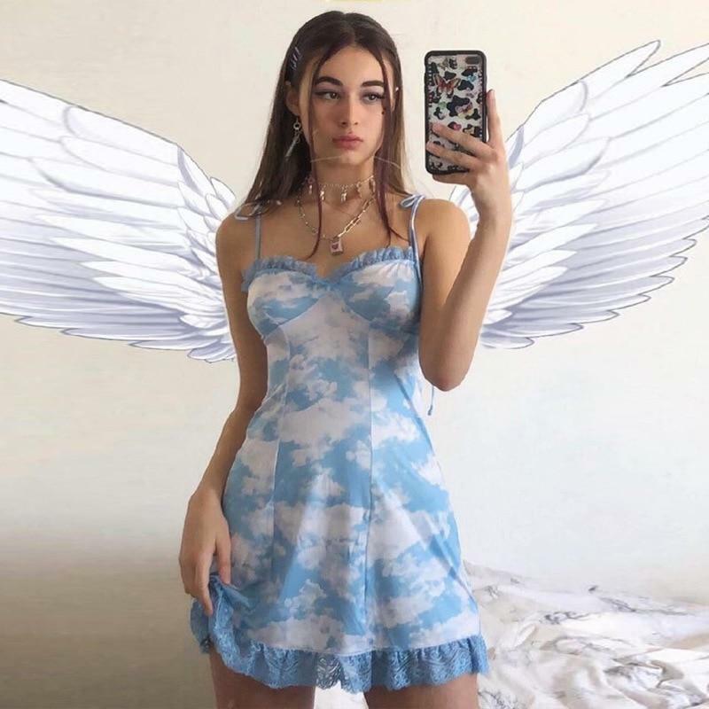 Sky Blue Mini Dress - Y2K Summer Outfit, 90s Fashion, Grunge, Retro Style, Y2K Party Look