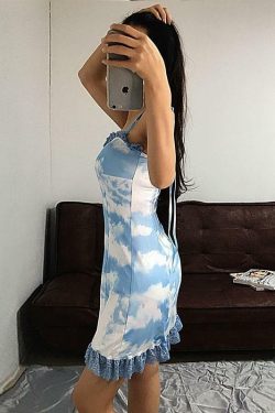 Sky Blue Mini Dress - Y2K Summer Outfit, 90s Fashion, Grunge, Retro Style, Y2K Party Look