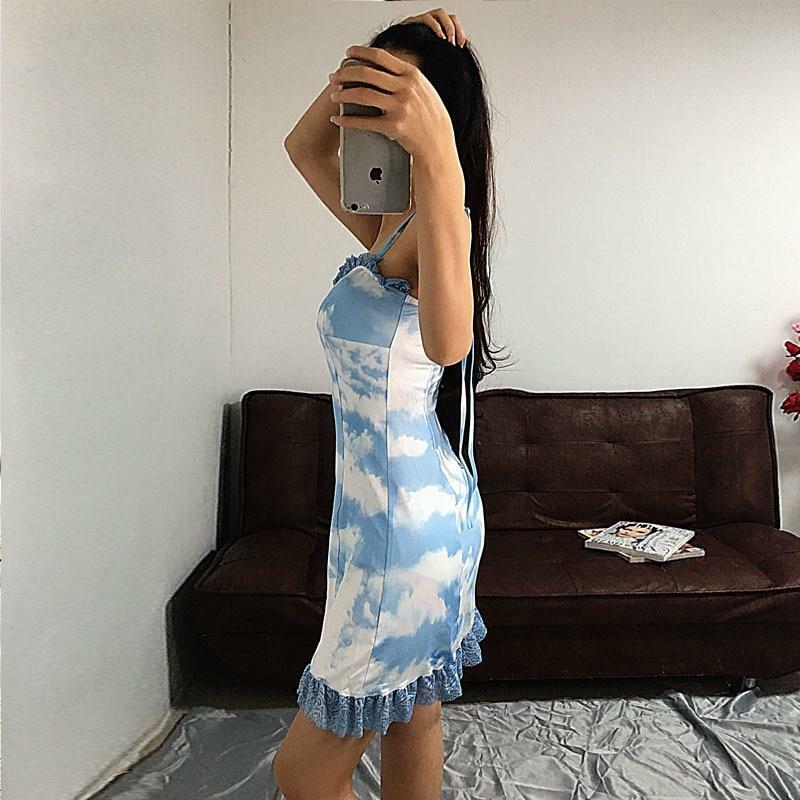 Sky Blue Mini Dress - Y2K Summer Outfit, 90s Fashion, Grunge, Retro Style, Y2K Party Look