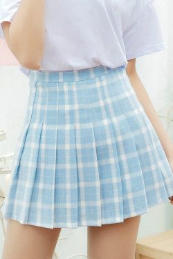 Sky Blue Plaid Pleated Skirt - Y2K Summer, 90s Grunge, Retro Style, Y2K Party & Club Out