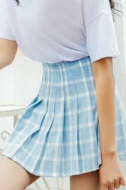 Sky Blue Plaid Pleated Skirt - Y2K Summer, 90s Grunge, Retro Style, Y2K Party & Club Out