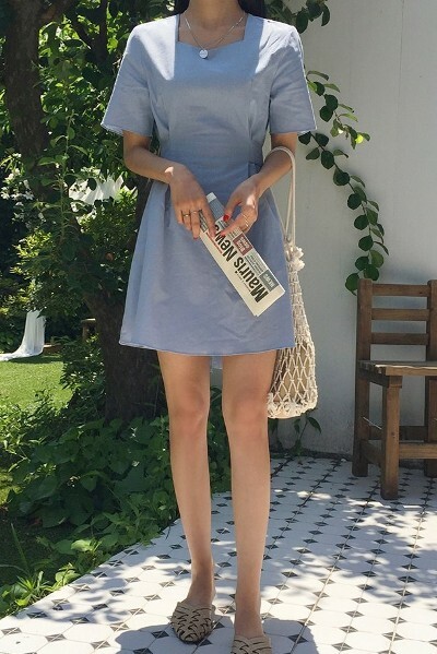 Sky Linen Dress - Y2K Summer Outfit, 90s Grunge Fashion, Retro Style, Pastel Goth Vibes