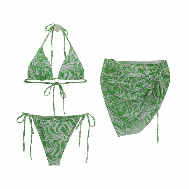 Slvia Three Piece Bikini Set - Y2K Summer Grunge, 90s Retro, Pastel Goth, Y2K Party Outfit