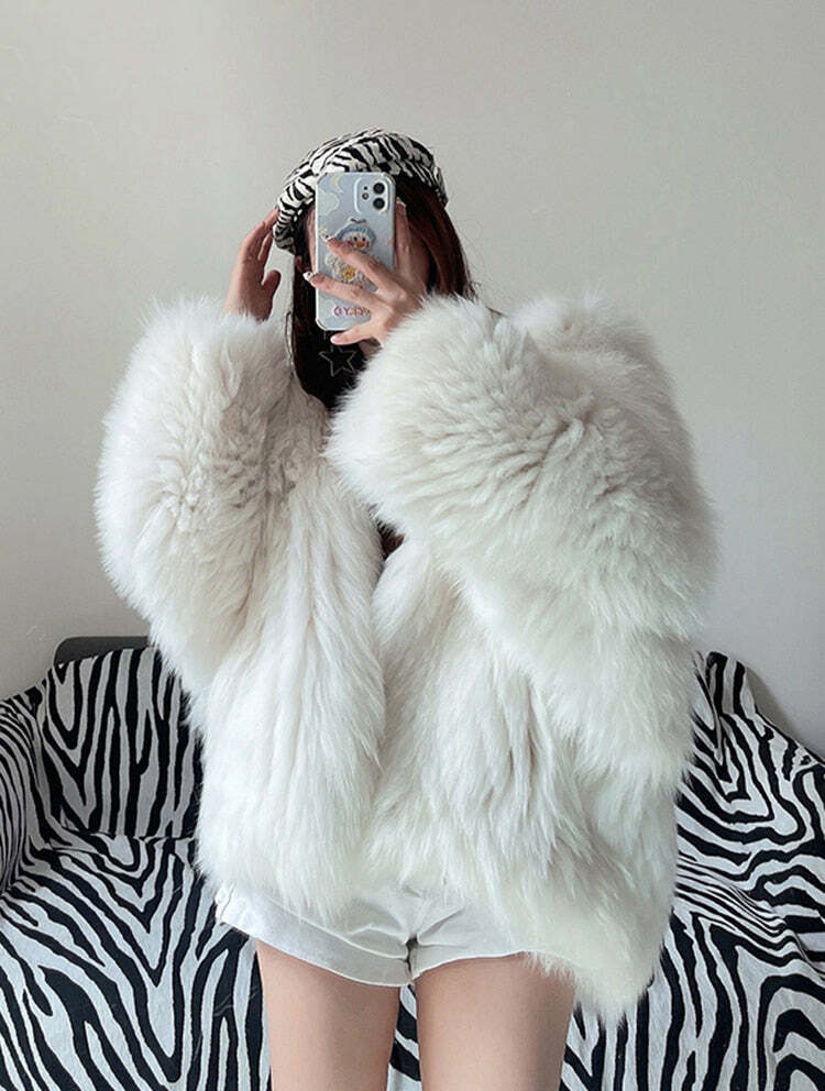 Soft Girl Y2K Faux Fur Jacket - Retro 90s Grunge, Pastel Goth, Summer Y2K Outfits