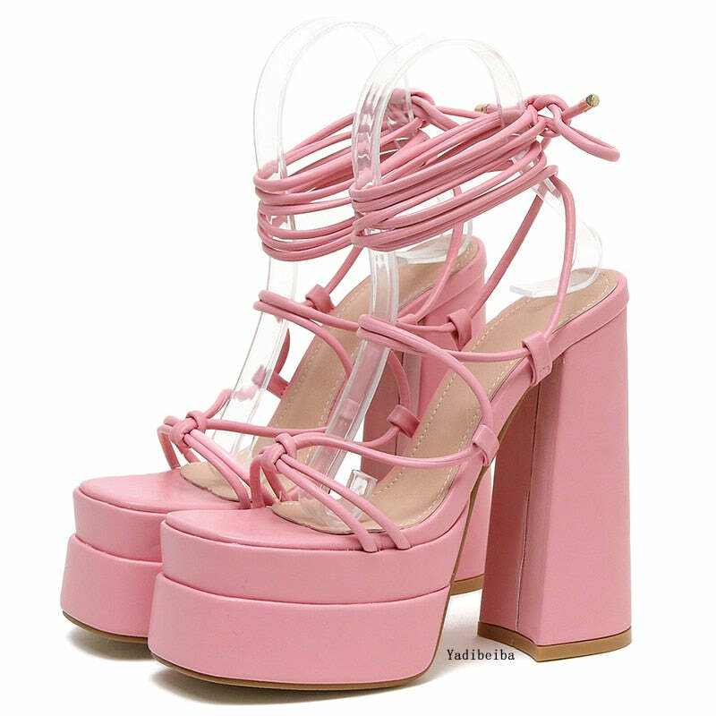Soft Girl Y2K Platform Sandals - Retro 90s Grunge, Pastel Goth, Summer Y2K Outfits