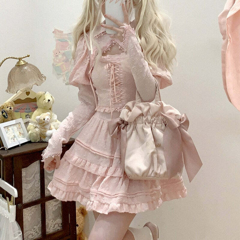 Soft Pink Sweet Lolita Skirt Set - Y2K Summer, 90s Grunge, Retro Pastel Goth, Y2K Party Outfit