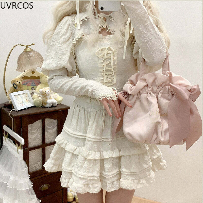 Soft Pink Sweet Lolita Skirt Set - Y2K Summer, 90s Grunge, Retro Pastel Goth, Y2K Party Outfit