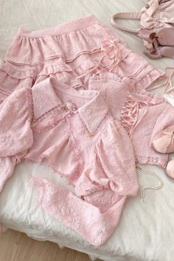 Soft Pink Sweet Lolita Skirt Set - Y2K Summer, 90s Grunge, Retro Pastel Goth, Y2K Party Outfit