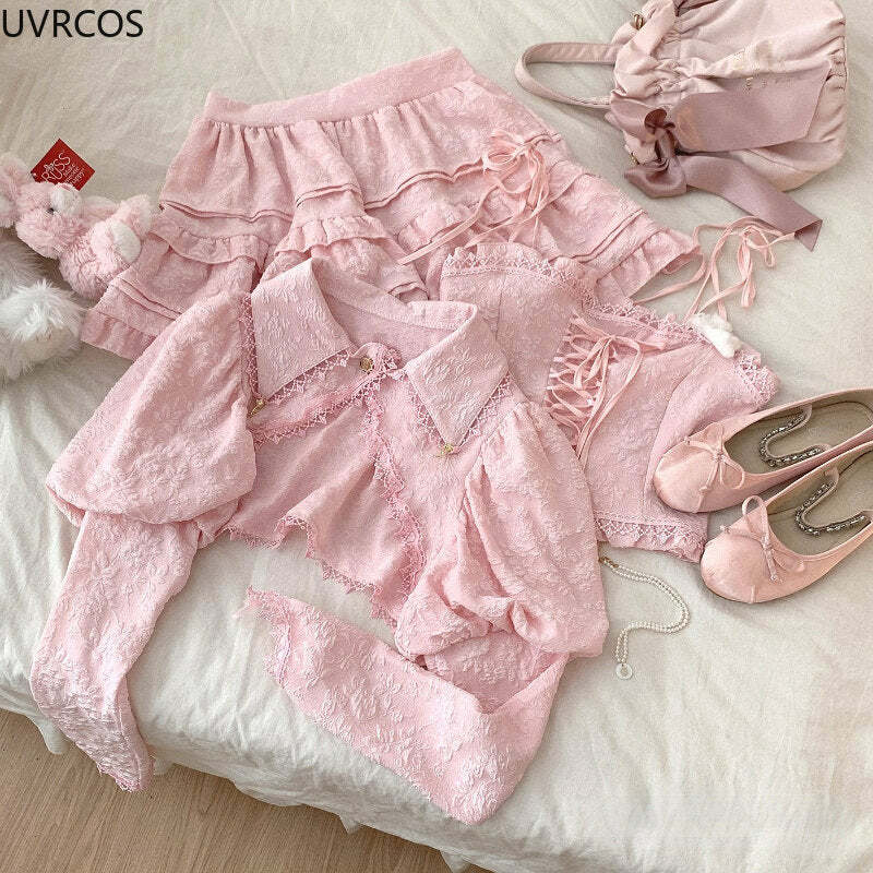 Soft Pink Sweet Lolita Skirt Set - Y2K Summer, 90s Grunge, Retro Pastel Goth, Y2K Party Outfit