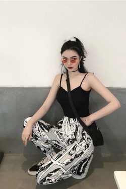SOURPUFF Y2K Comic Style Pants - Retro 90s Grunge, Summer Outfits, Y2K Fashion Essentials