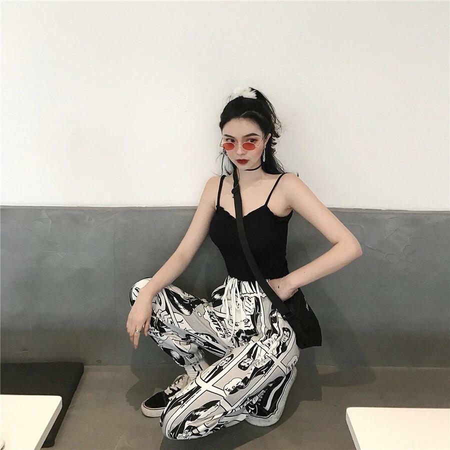 SOURPUFF Y2K Comic Style Pants - Retro 90s Grunge, Summer Outfits, Y2K Fashion Essentials