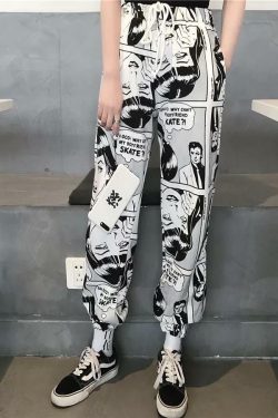 SOURPUFF Y2K Comic Style Pants - Retro 90s Grunge, Summer Outfits, Y2K Fashion Essentials