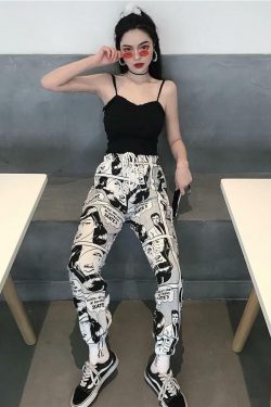 SOURPUFF Y2K Comic Style Pants - Retro 90s Grunge, Summer Outfits, Y2K Fashion Essentials